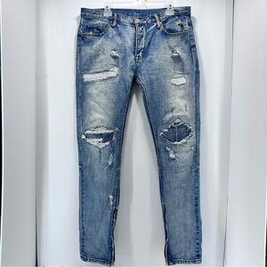 MNML Men's Jeans Size 36 Button Fly Light Denim‎ Distressed Destroyed Skinny Fit